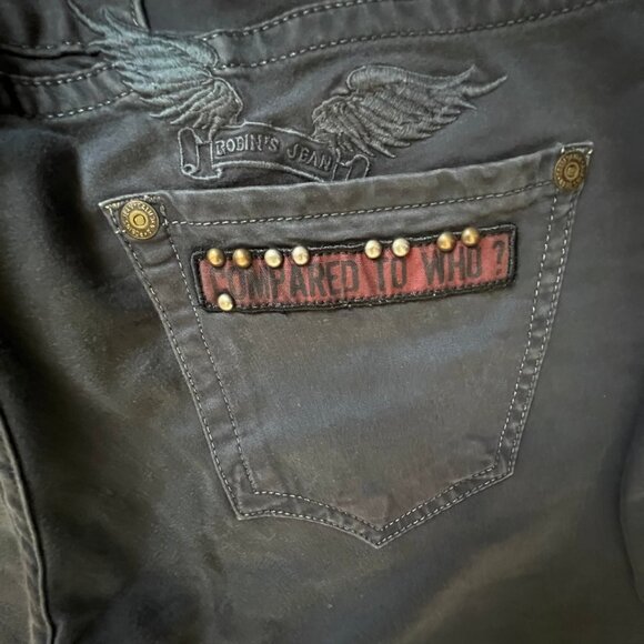Robins Jean Vintage Womens 31 Rock N Roll Grey Jeans Cross Angel Embroidery - Picture 6 of 14